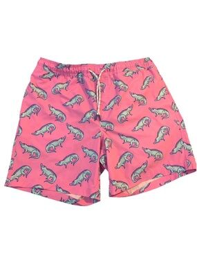 Member’s Mark Resort Swim Trunks Men’s L Pink Aligator Print Quick Dry NWOT